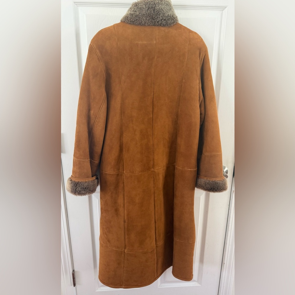 VTG Italian Shearling Suede Sheepskin Long Coat Size S - Picture 2 of 10